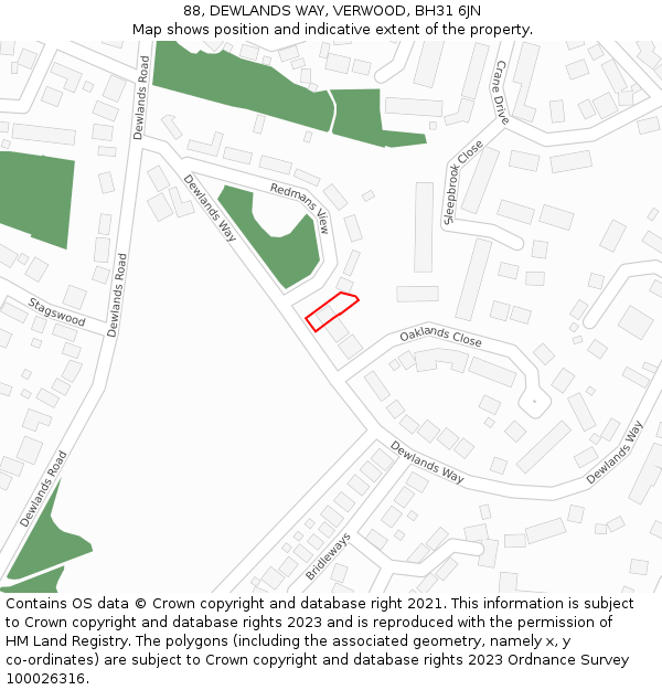 88, DEWLANDS WAY, VERWOOD, BH31 6JN: Location map and indicative extent of plot