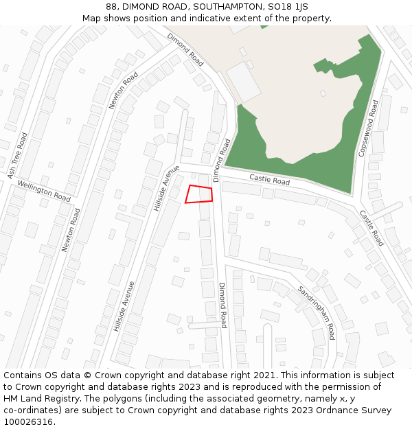 88, DIMOND ROAD, SOUTHAMPTON, SO18 1JS: Location map and indicative extent of plot