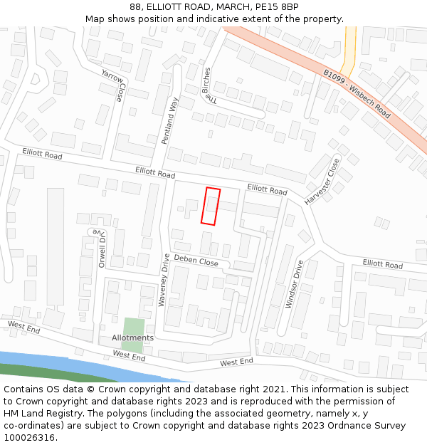 88, ELLIOTT ROAD, MARCH, PE15 8BP: Location map and indicative extent of plot