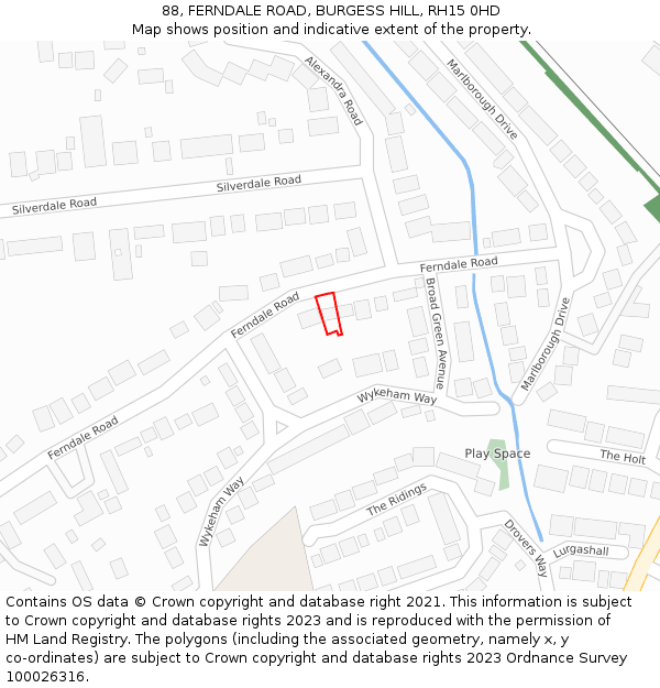 88, FERNDALE ROAD, BURGESS HILL, RH15 0HD: Location map and indicative extent of plot