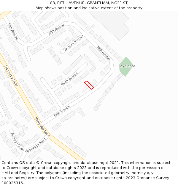 88, FIFTH AVENUE, GRANTHAM, NG31 9TJ: Location map and indicative extent of plot