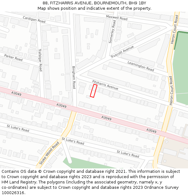 88, FITZHARRIS AVENUE, BOURNEMOUTH, BH9 1BY: Location map and indicative extent of plot