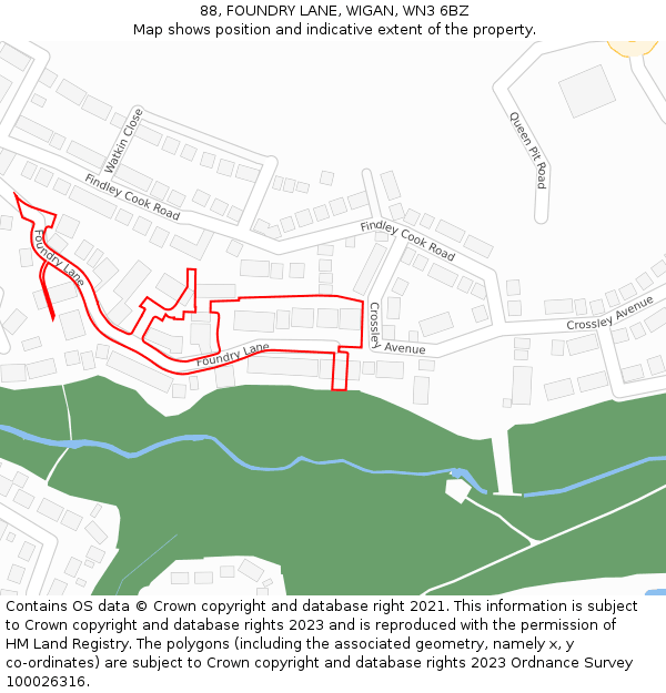 88, FOUNDRY LANE, WIGAN, WN3 6BZ: Location map and indicative extent of plot