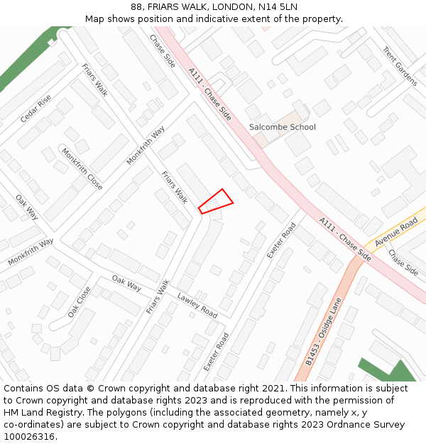 88, FRIARS WALK, LONDON, N14 5LN: Location map and indicative extent of plot