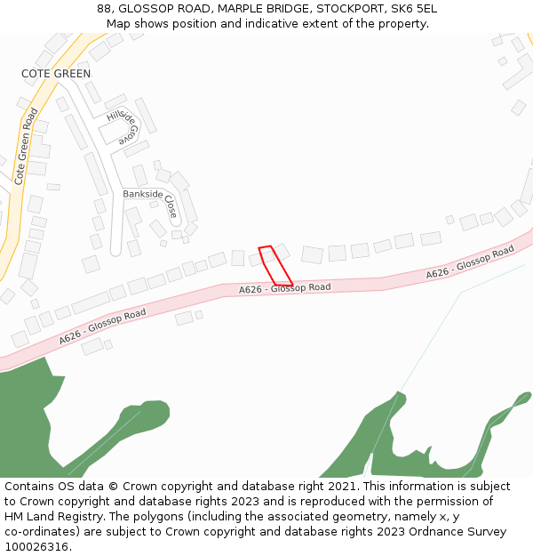 88, GLOSSOP ROAD, MARPLE BRIDGE, STOCKPORT, SK6 5EL: Location map and indicative extent of plot