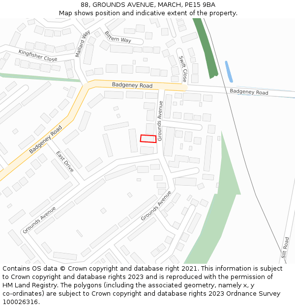 88, GROUNDS AVENUE, MARCH, PE15 9BA: Location map and indicative extent of plot