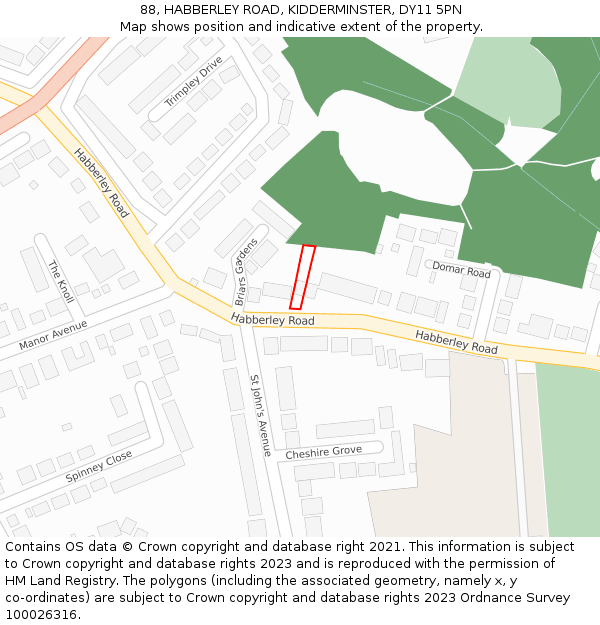 88, HABBERLEY ROAD, KIDDERMINSTER, DY11 5PN: Location map and indicative extent of plot