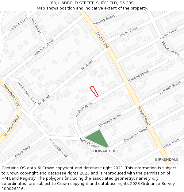 88, HADFIELD STREET, SHEFFIELD, S6 3RS: Location map and indicative extent of plot