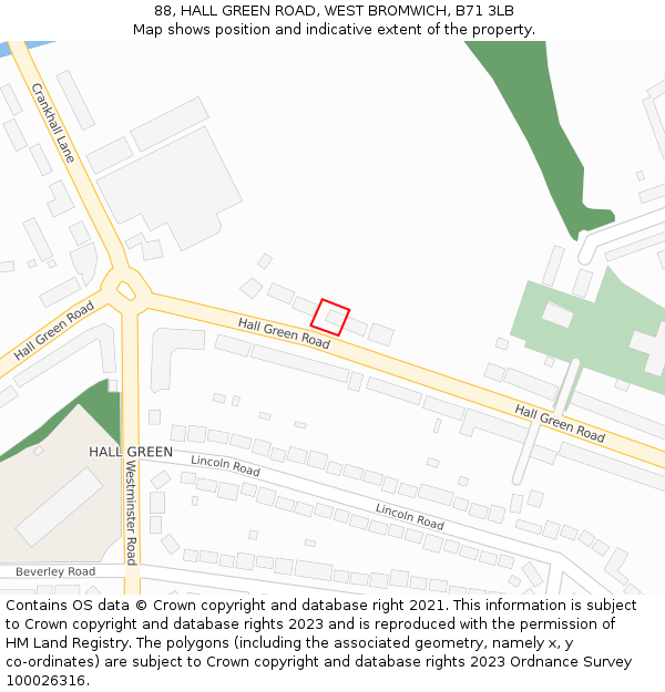 88, HALL GREEN ROAD, WEST BROMWICH, B71 3LB: Location map and indicative extent of plot