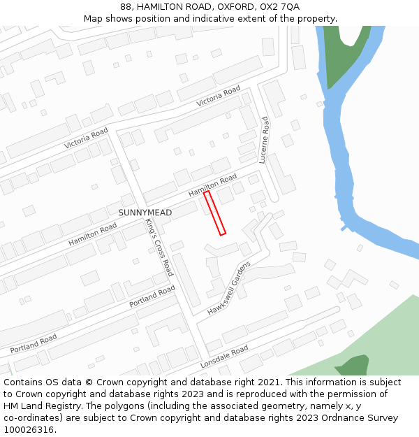 88, HAMILTON ROAD, OXFORD, OX2 7QA: Location map and indicative extent of plot