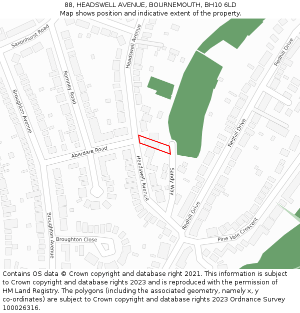 88, HEADSWELL AVENUE, BOURNEMOUTH, BH10 6LD: Location map and indicative extent of plot