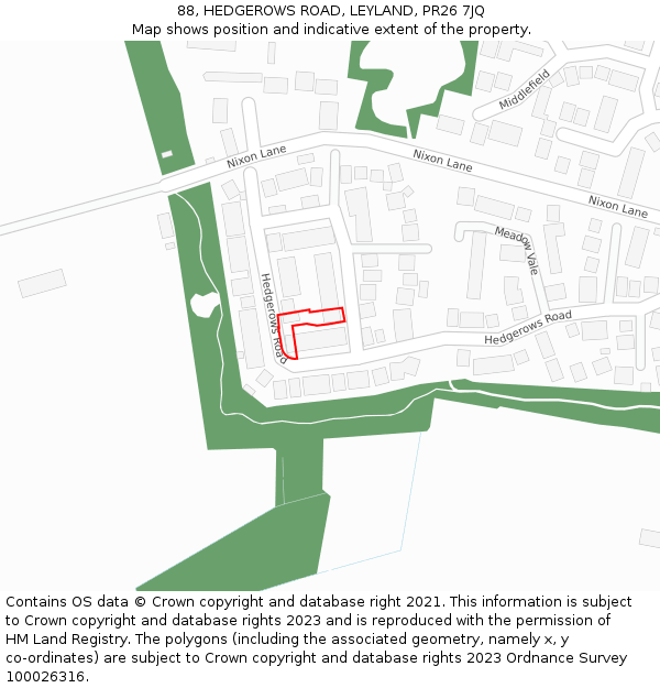 88, HEDGEROWS ROAD, LEYLAND, PR26 7JQ: Location map and indicative extent of plot