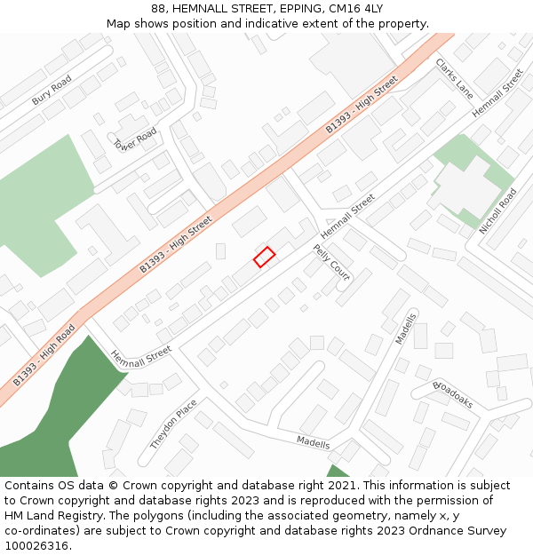 88, HEMNALL STREET, EPPING, CM16 4LY: Location map and indicative extent of plot