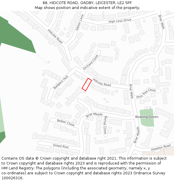 88, HIDCOTE ROAD, OADBY, LEICESTER, LE2 5PF: Location map and indicative extent of plot