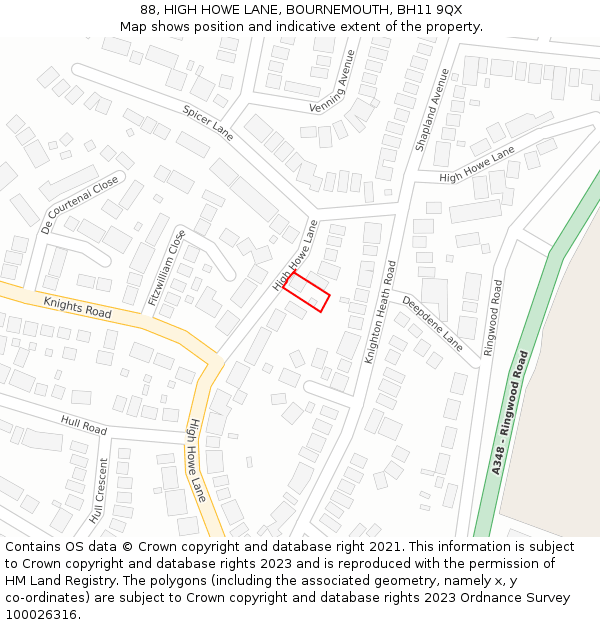 88, HIGH HOWE LANE, BOURNEMOUTH, BH11 9QX: Location map and indicative extent of plot