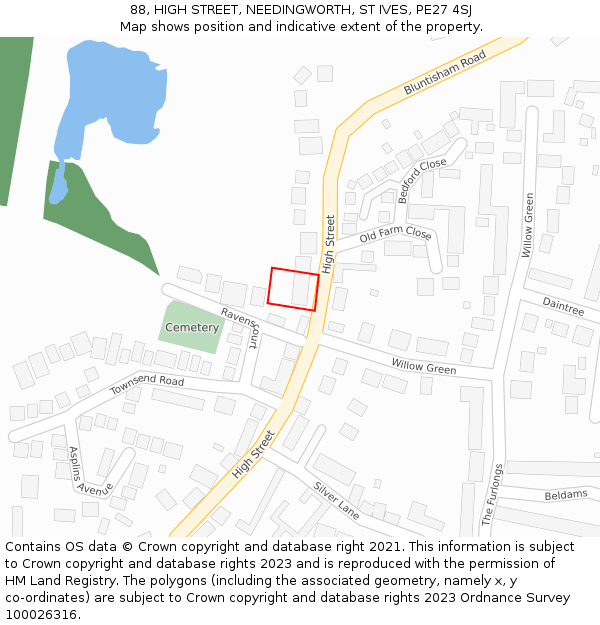 88, HIGH STREET, NEEDINGWORTH, ST IVES, PE27 4SJ: Location map and indicative extent of plot