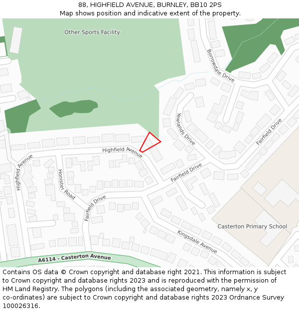 88, HIGHFIELD AVENUE, BURNLEY, BB10 2PS: Location map and indicative extent of plot