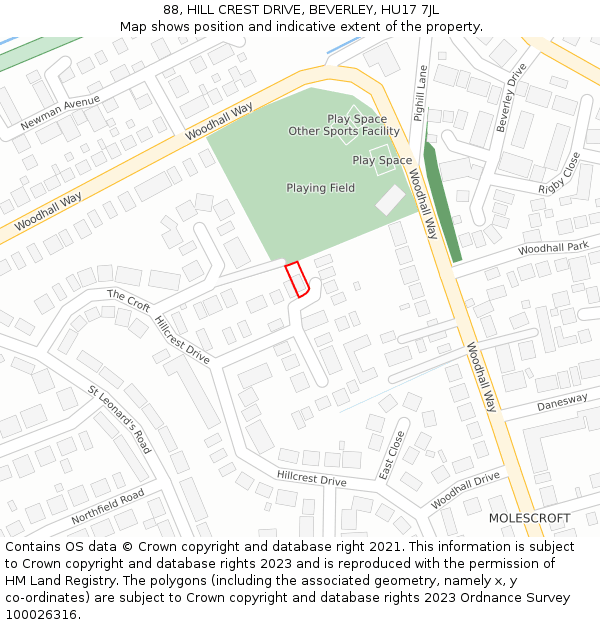 88, HILL CREST DRIVE, BEVERLEY, HU17 7JL: Location map and indicative extent of plot