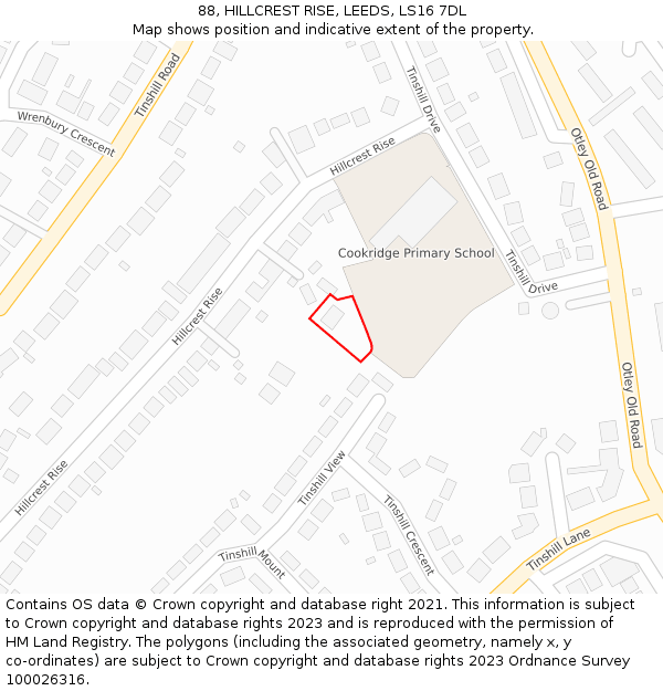 88, HILLCREST RISE, LEEDS, LS16 7DL: Location map and indicative extent of plot