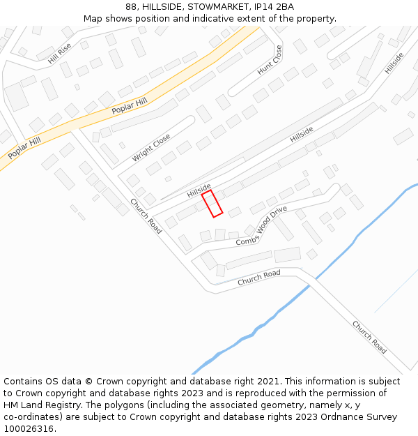 88, HILLSIDE, STOWMARKET, IP14 2BA: Location map and indicative extent of plot