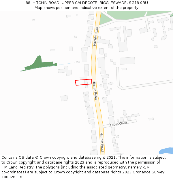 88, HITCHIN ROAD, UPPER CALDECOTE, BIGGLESWADE, SG18 9BU: Location map and indicative extent of plot