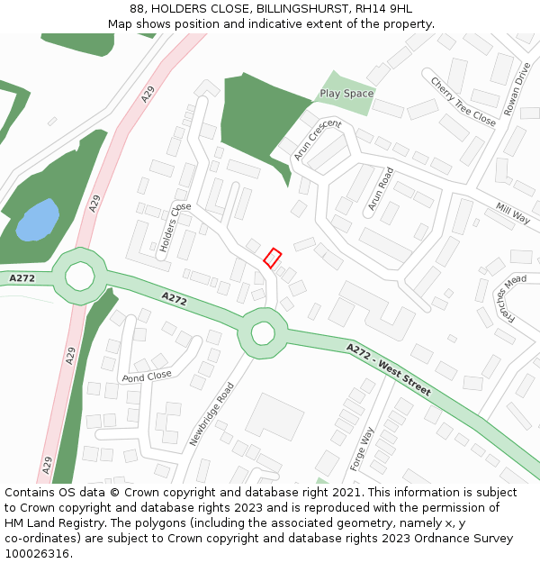 88, HOLDERS CLOSE, BILLINGSHURST, RH14 9HL: Location map and indicative extent of plot