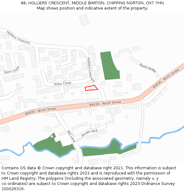 88, HOLLIERS CRESCENT, MIDDLE BARTON, CHIPPING NORTON, OX7 7HN: Location map and indicative extent of plot