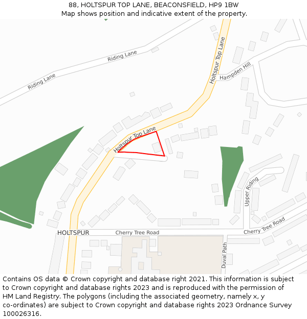 88, HOLTSPUR TOP LANE, BEACONSFIELD, HP9 1BW: Location map and indicative extent of plot