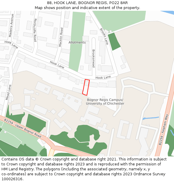 88, HOOK LANE, BOGNOR REGIS, PO22 8AR: Location map and indicative extent of plot