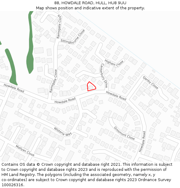 88, HOWDALE ROAD, HULL, HU8 9UU: Location map and indicative extent of plot