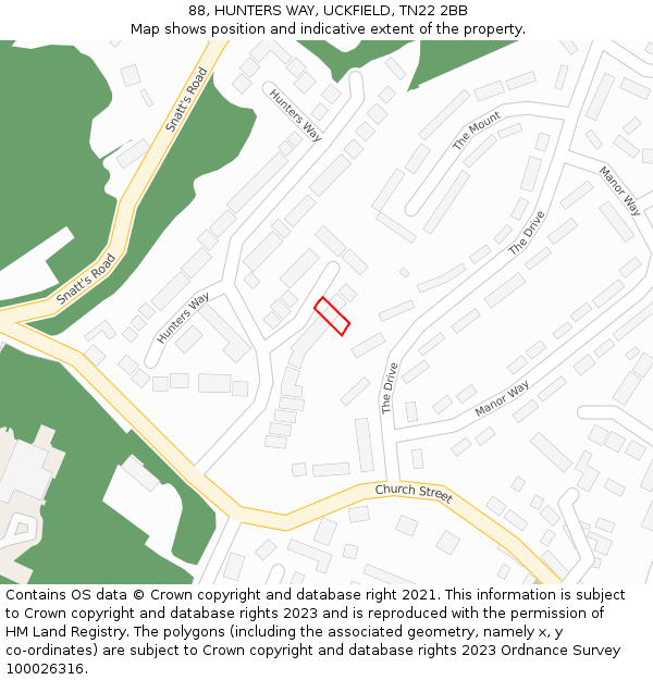 88, HUNTERS WAY, UCKFIELD, TN22 2BB: Location map and indicative extent of plot