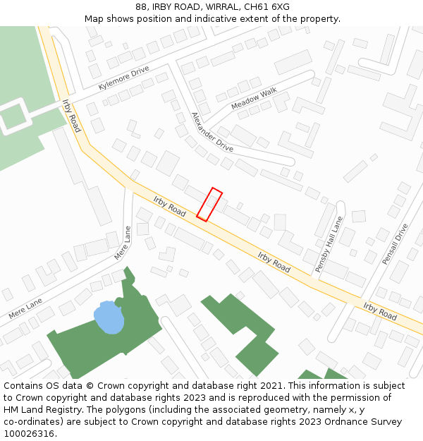 88, IRBY ROAD, WIRRAL, CH61 6XG: Location map and indicative extent of plot