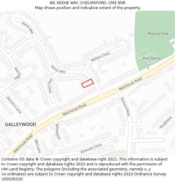 88, KEENE WAY, CHELMSFORD, CM2 8NR: Location map and indicative extent of plot