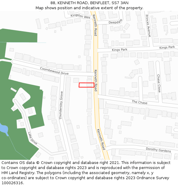 88, KENNETH ROAD, BENFLEET, SS7 3AN: Location map and indicative extent of plot