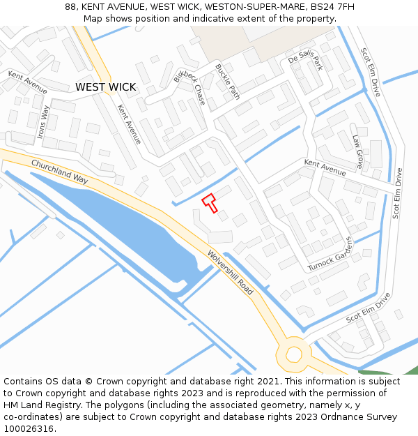 88, KENT AVENUE, WEST WICK, WESTON-SUPER-MARE, BS24 7FH: Location map and indicative extent of plot