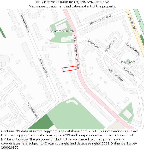88, KIDBROOKE PARK ROAD, LONDON, SE3 0DX: Location map and indicative extent of plot