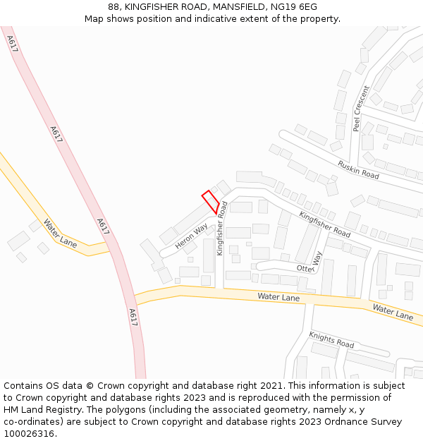 88, KINGFISHER ROAD, MANSFIELD, NG19 6EG: Location map and indicative extent of plot