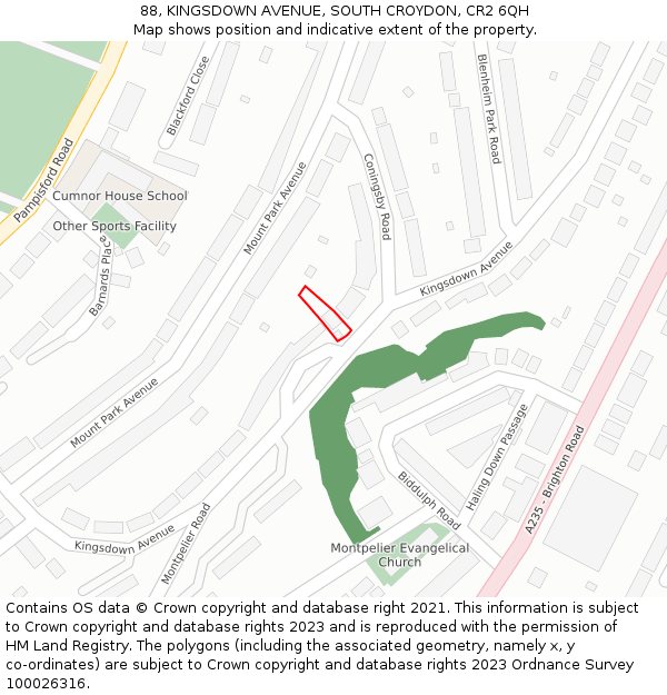 88, KINGSDOWN AVENUE, SOUTH CROYDON, CR2 6QH: Location map and indicative extent of plot