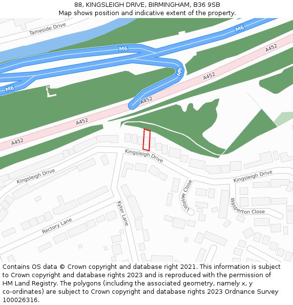 88, KINGSLEIGH DRIVE, BIRMINGHAM, B36 9SB: Location map and indicative extent of plot