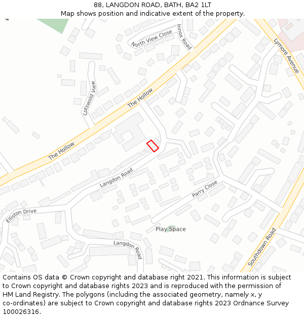 88, LANGDON ROAD, BATH, BA2 1LT: Location map and indicative extent of plot
