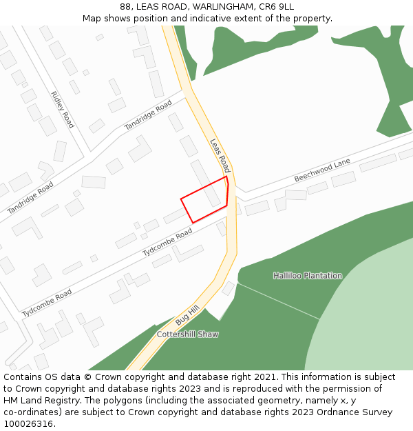 88, LEAS ROAD, WARLINGHAM, CR6 9LL: Location map and indicative extent of plot