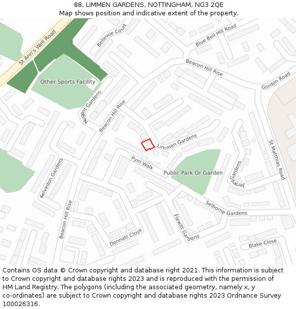 88, LIMMEN GARDENS, NOTTINGHAM, NG3 2QE: Location map and indicative extent of plot
