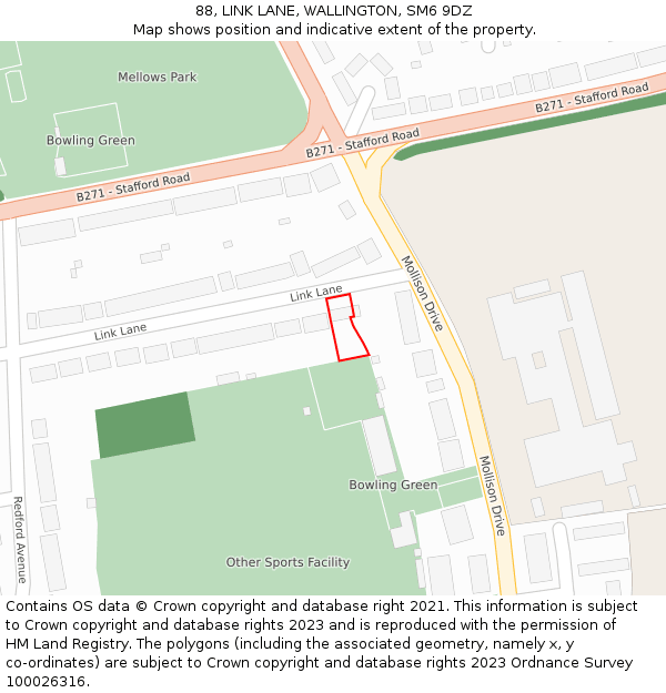 88, LINK LANE, WALLINGTON, SM6 9DZ: Location map and indicative extent of plot