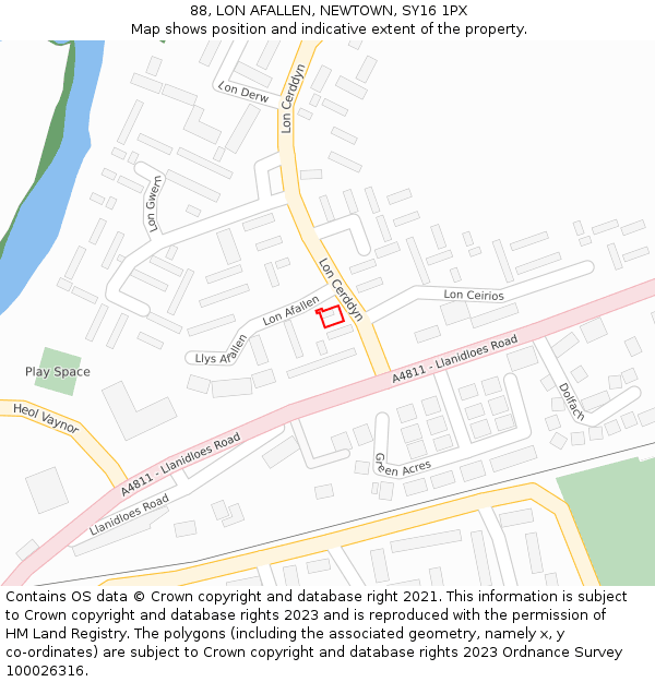 88, LON AFALLEN, NEWTOWN, SY16 1PX: Location map and indicative extent of plot