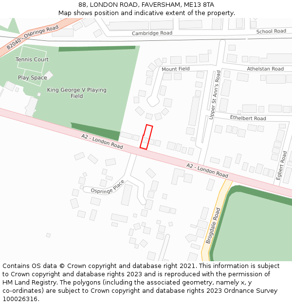 88, LONDON ROAD, FAVERSHAM, ME13 8TA: Location map and indicative extent of plot