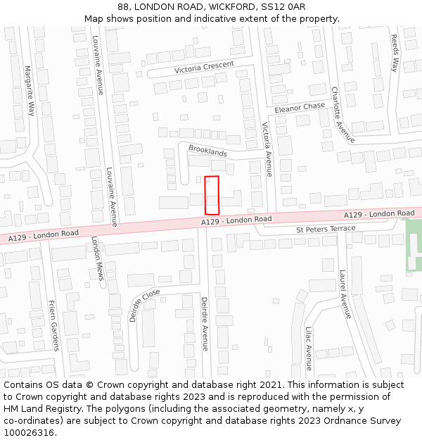 88, LONDON ROAD, WICKFORD, SS12 0AR: Location map and indicative extent of plot