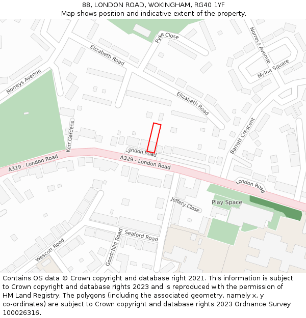 88, LONDON ROAD, WOKINGHAM, RG40 1YF: Location map and indicative extent of plot