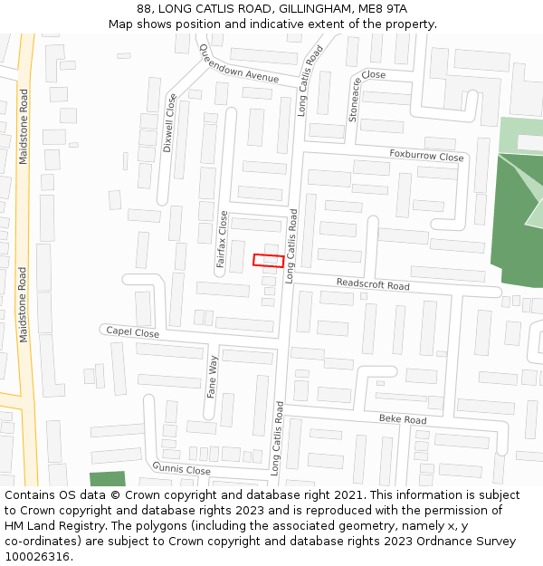 88, LONG CATLIS ROAD, GILLINGHAM, ME8 9TA: Location map and indicative extent of plot