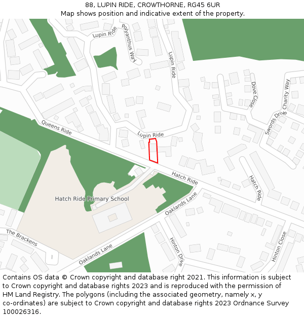 88, LUPIN RIDE, CROWTHORNE, RG45 6UR: Location map and indicative extent of plot