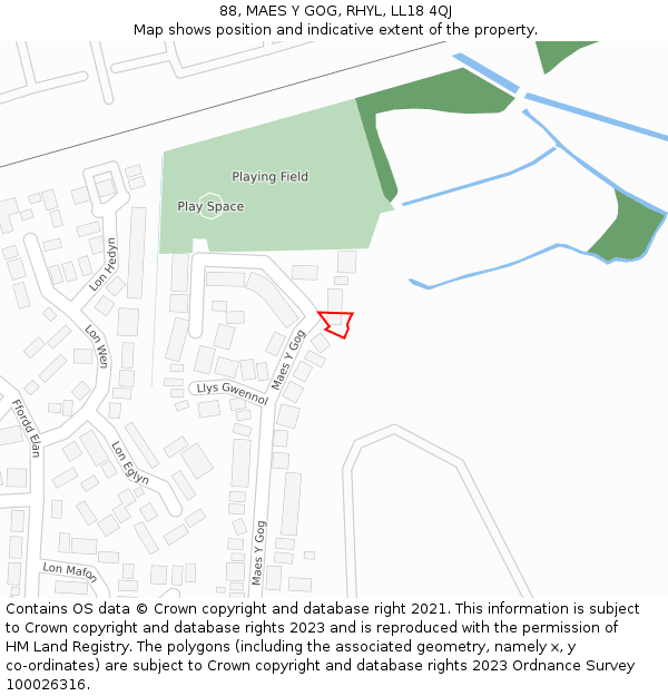 88, MAES Y GOG, RHYL, LL18 4QJ: Location map and indicative extent of plot